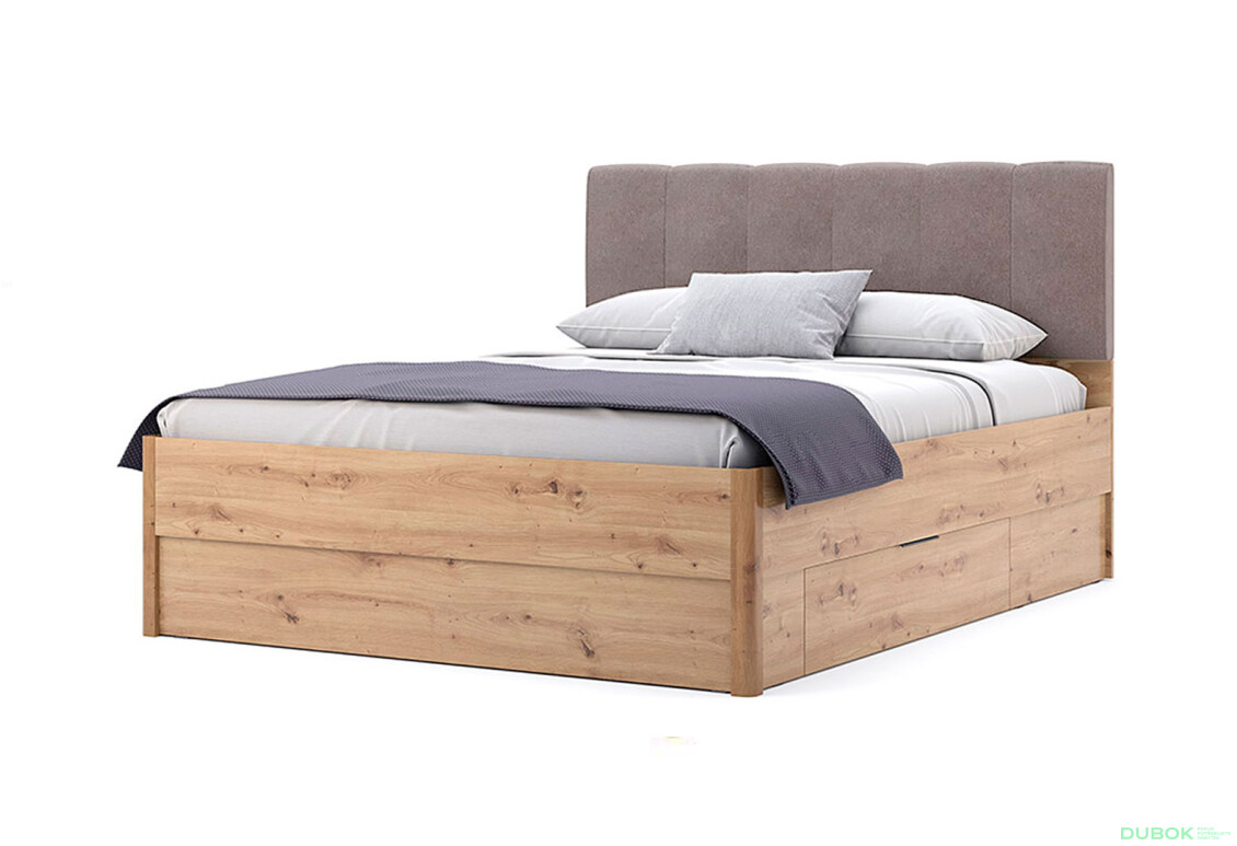 Posteľ 1,6x2,0 s šuplíkmi bez rámu, dub artisan Teddy
