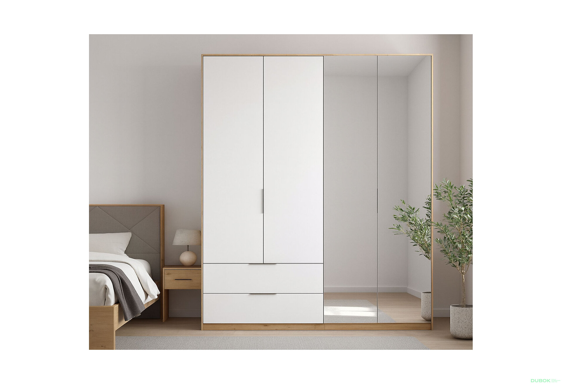 Fotografia 3 - Skriňa 4dvere 2š, so zrkadlom, biely lesk Raymond