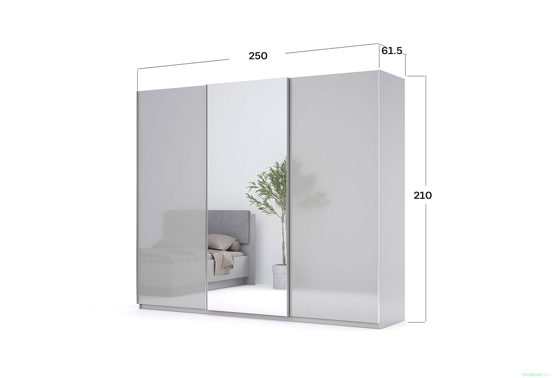 Fotografia 4 - Skriňa s posuvnými dverami 2,5x2,1 m lesklá šedá / zrkadlo Megy