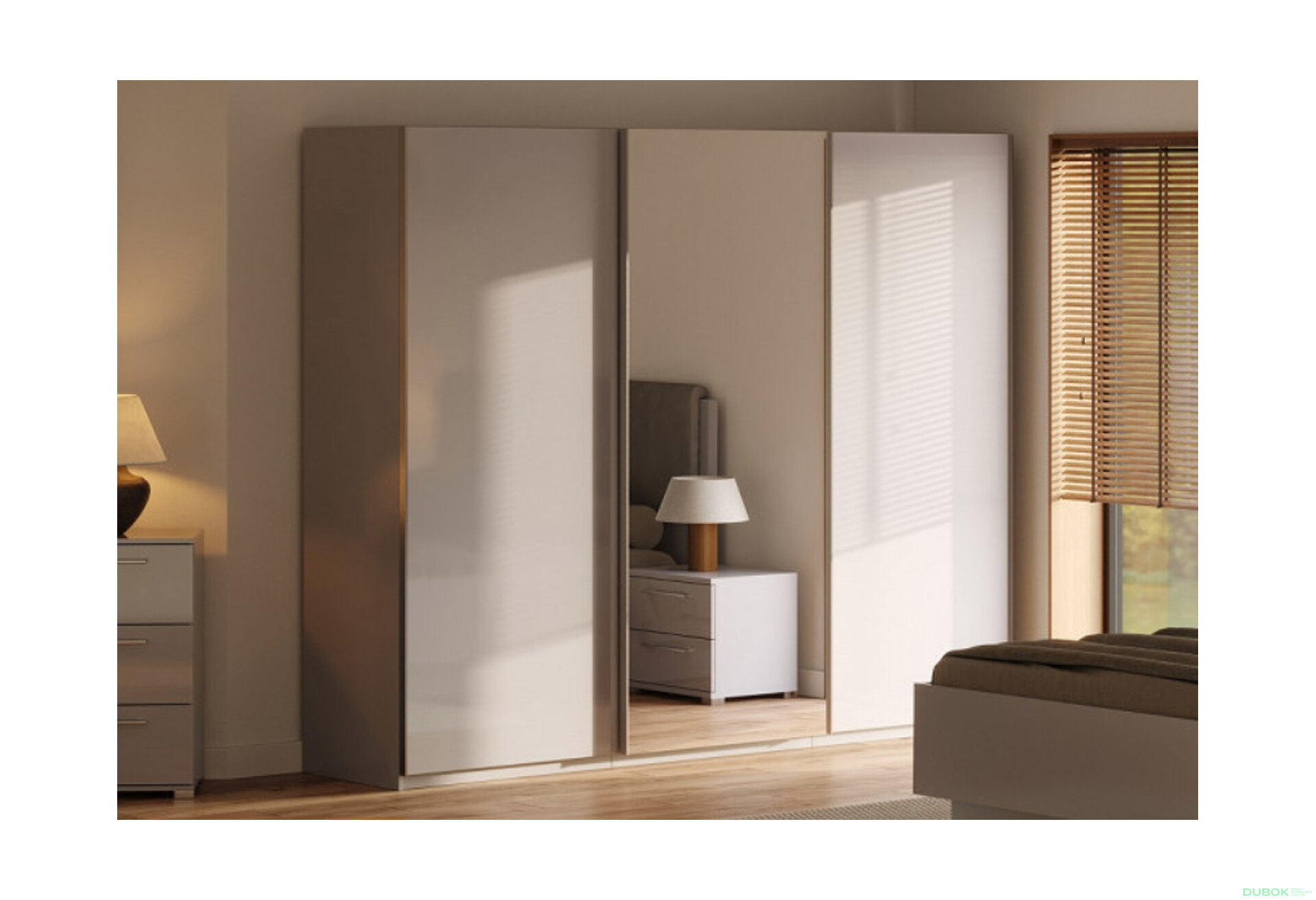 Fotografia 4 - Skriňa s posuvnými dverami 2,5x2,1 m lesklá šedá / zrkadlo Megy