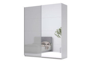 Skriňa s posuvnými dverami 2.0x2.4 m, sivý lesk / zrkadlo Megy