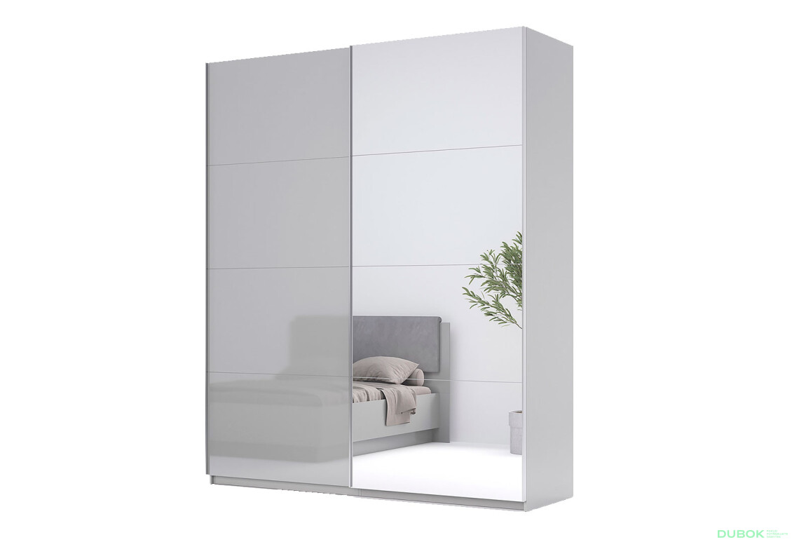 Skriňa s posuvnými dverami 2.0x2.4 m, sivý lesk / zrkadlo Megy