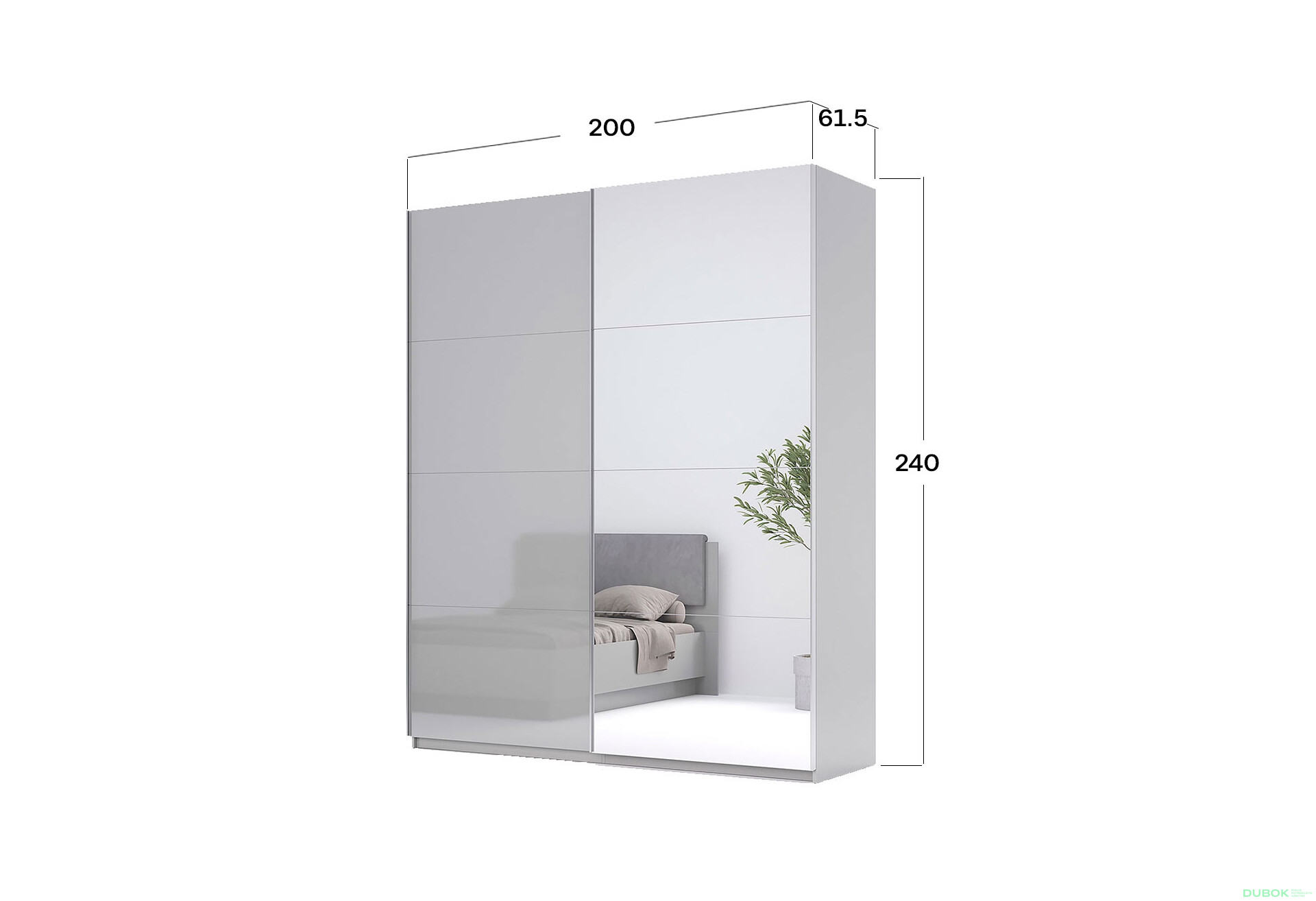 Fotografia 4 - Skriňa s posuvnými dverami 2.0x2.4 m, sivý lesk / zrkadlo Megy
