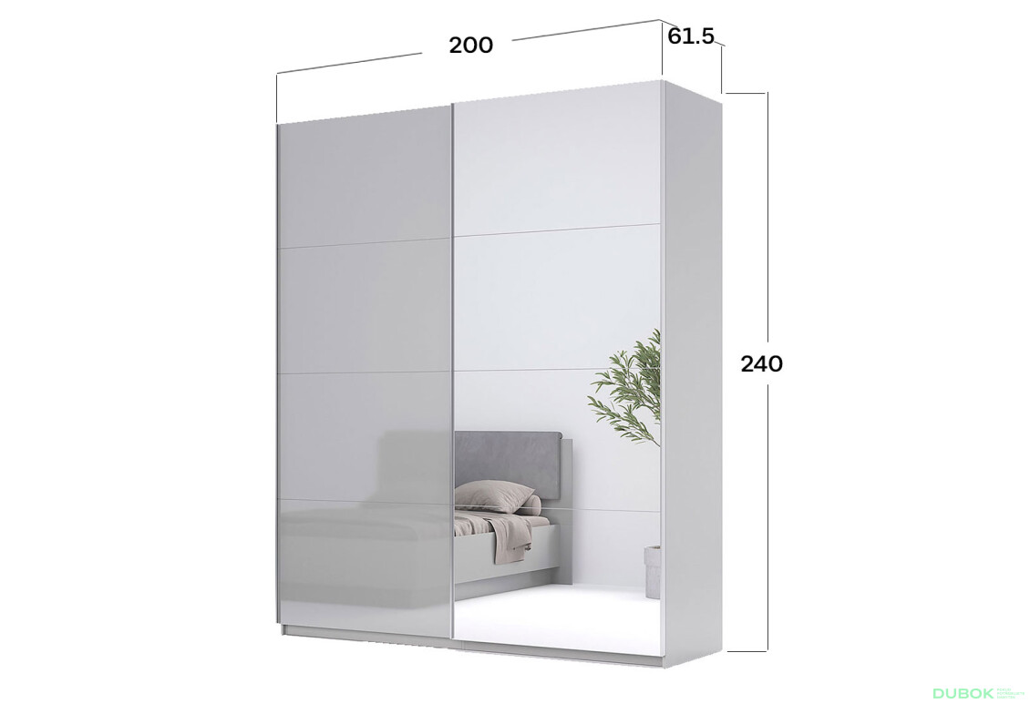 Fotografia 4 - Skriňa s posuvnými dverami 2.0x2.4 m, sivý lesk / zrkadlo Megy