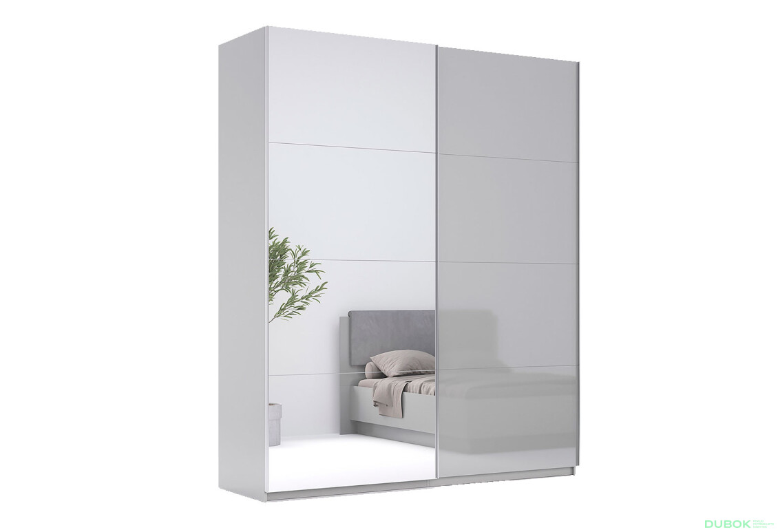 Skriňa s posuvnými dverami 2.0x2.4 m, sivý lesk / zrkadlo Megy - Fotografia 19 Fotografia 19 - Skriňa s posuvnými dverami 2.0x2.4 m, sivý lesk / zrkadlo Megy