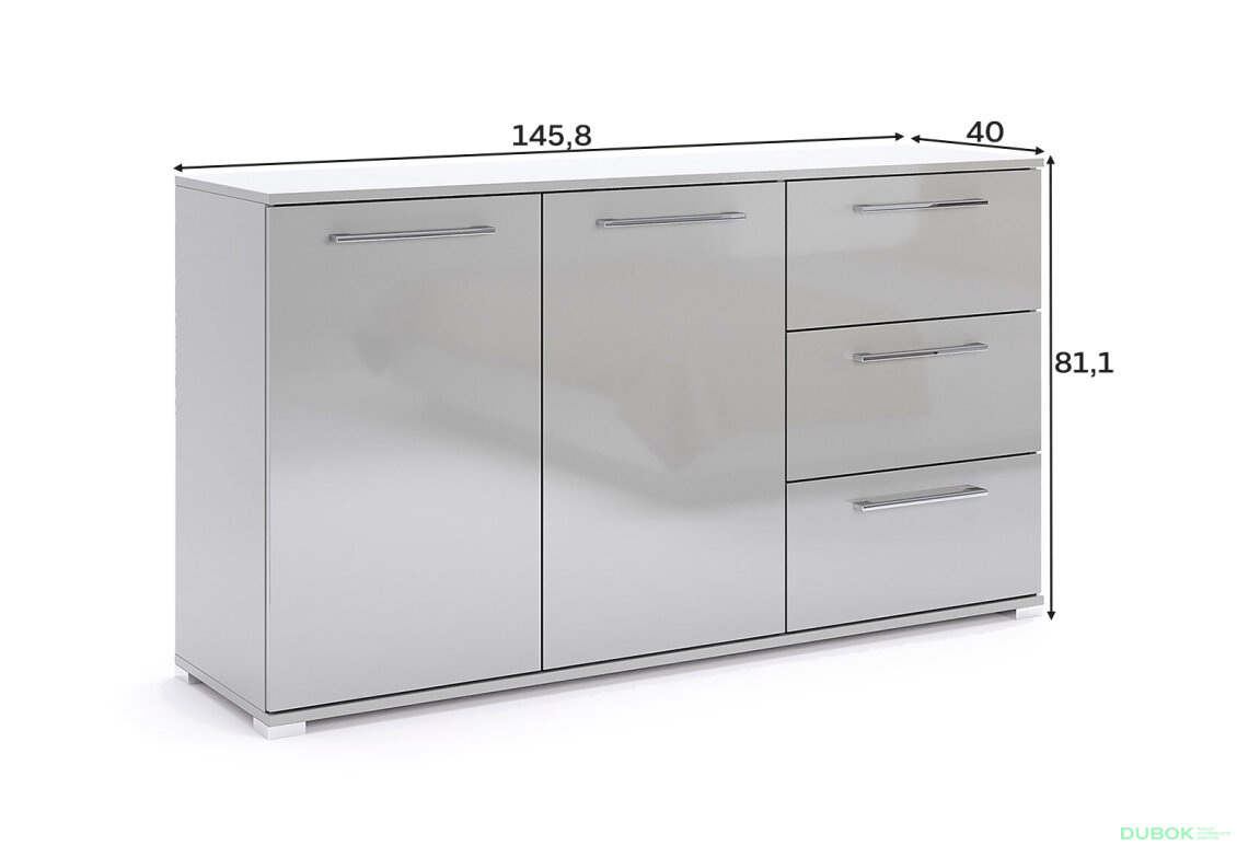 Fotografia 5 - Komoda 2dv 3šx sivý lesk Megy