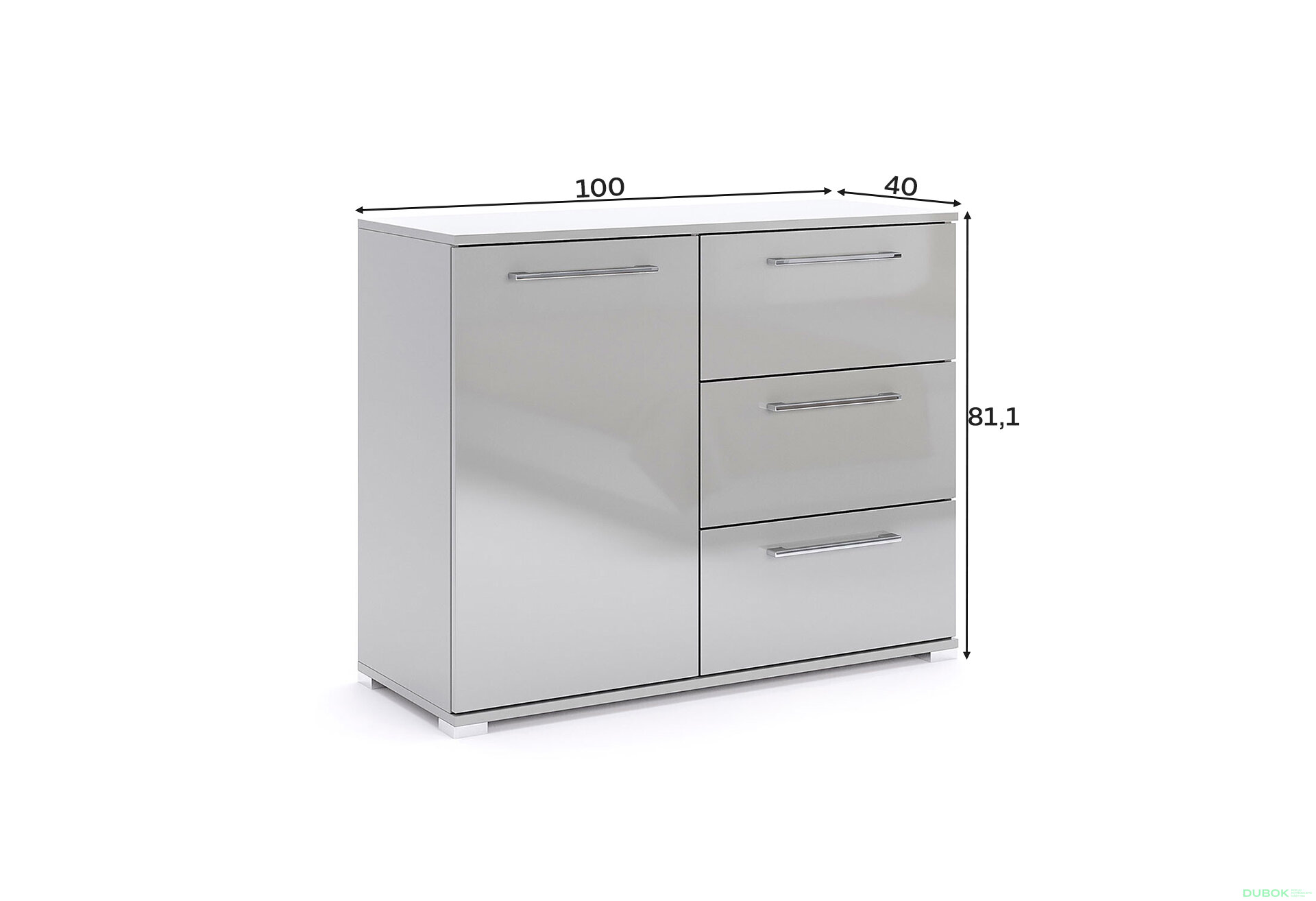 Fotografia 5 - Komoda 1dverová 3zásuvková sivý lesk Megy