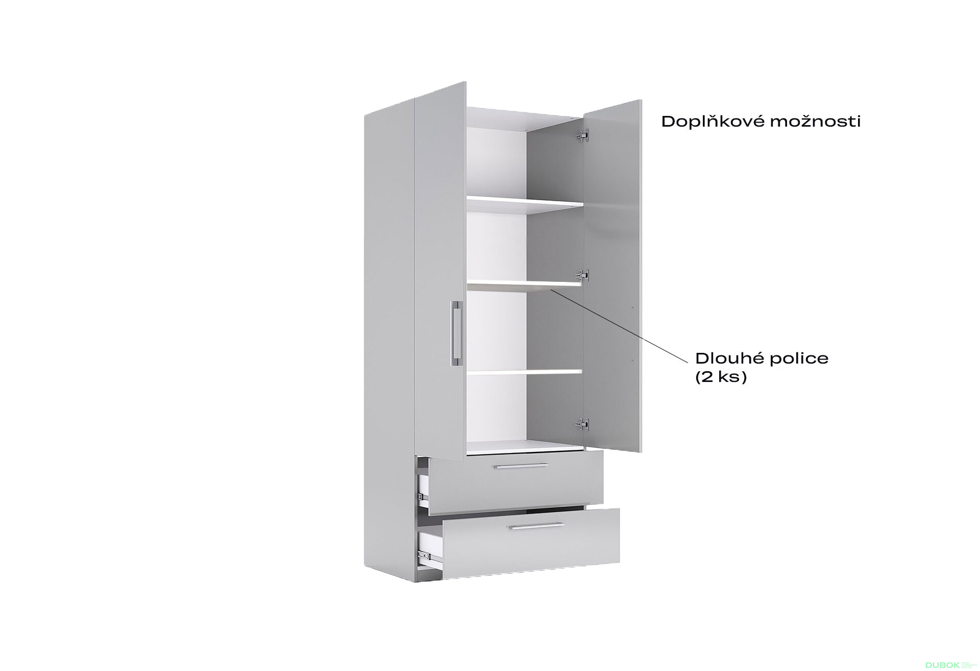 Fotografia 5 - Skriňa 2dv 2šx bez zrkadiel, séria N sivý lesk Megy