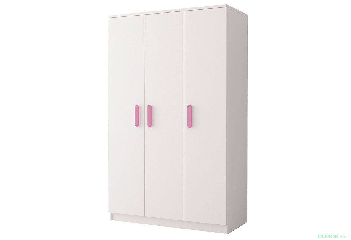 Skriňa 3D Šmyk biela, úchytky ružový Idczak meble