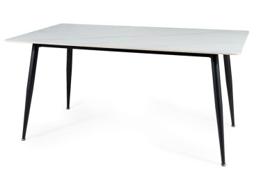 Stôl Rion 160x90 mramorový efekt, biely / čierny mat