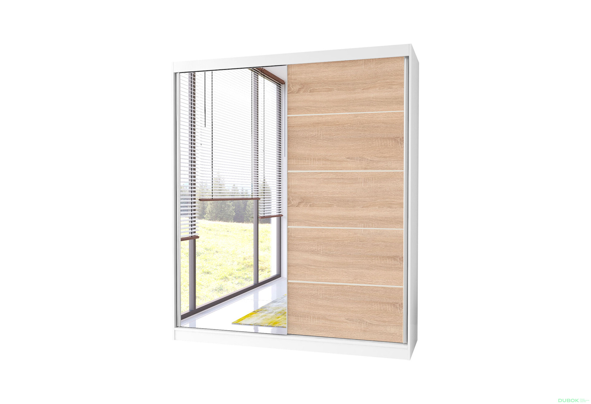 Fotografia 1 - Skriňa Bono 05 so zrkadlom + montinové lišty / aplikácia biely / dub sonoma