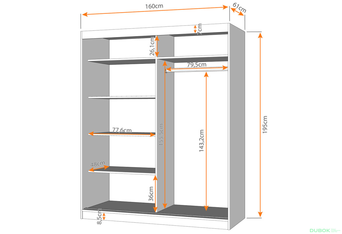 Fotografia 4 - Skriňa Bono 05 so zrkadlom + montinové lišty / aplikácia biely / dub sonoma