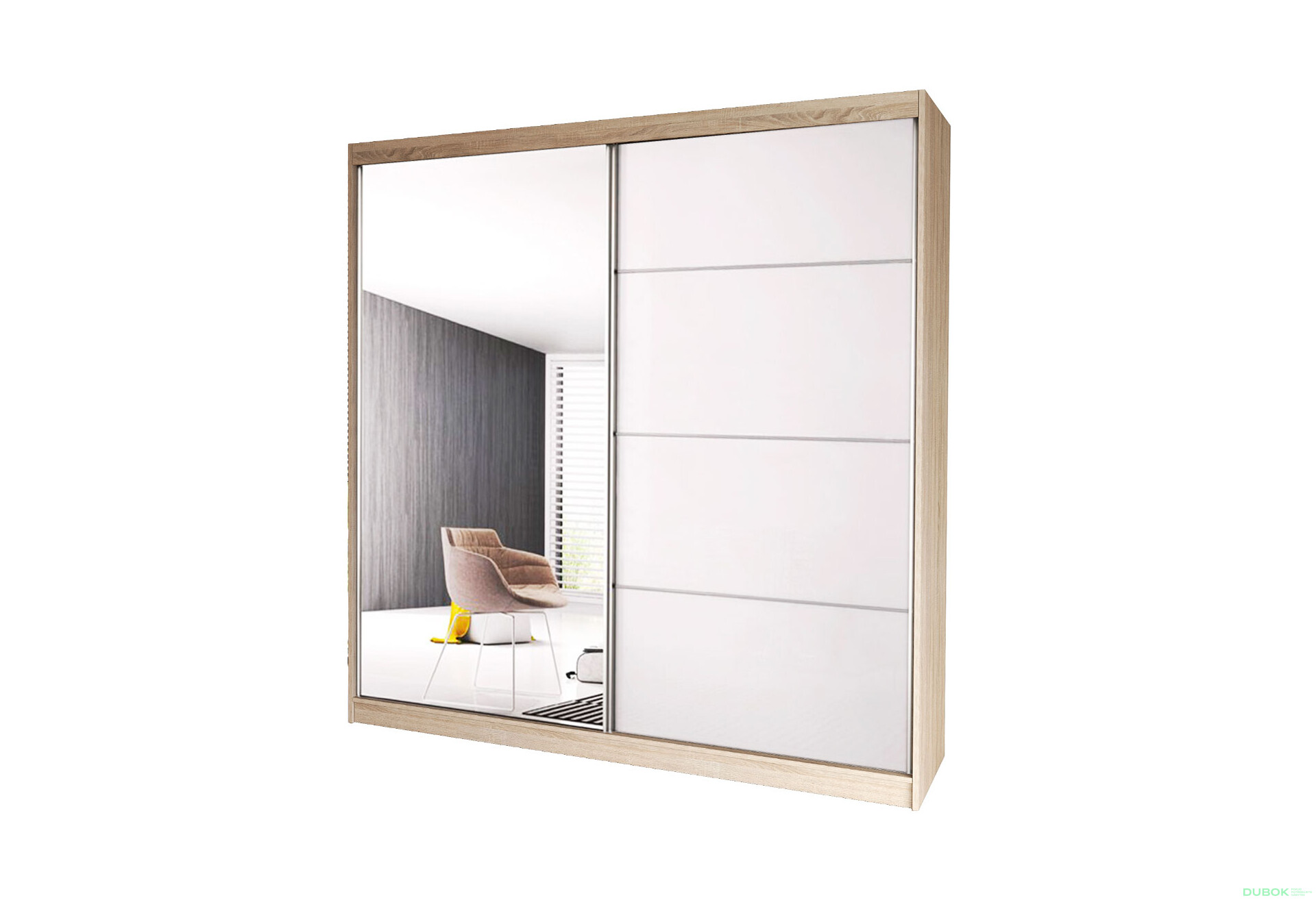 Fotografia 1 - Skriňa Multi 35, 183 dub sonoma + fasáda biely lesk + zrkadlo