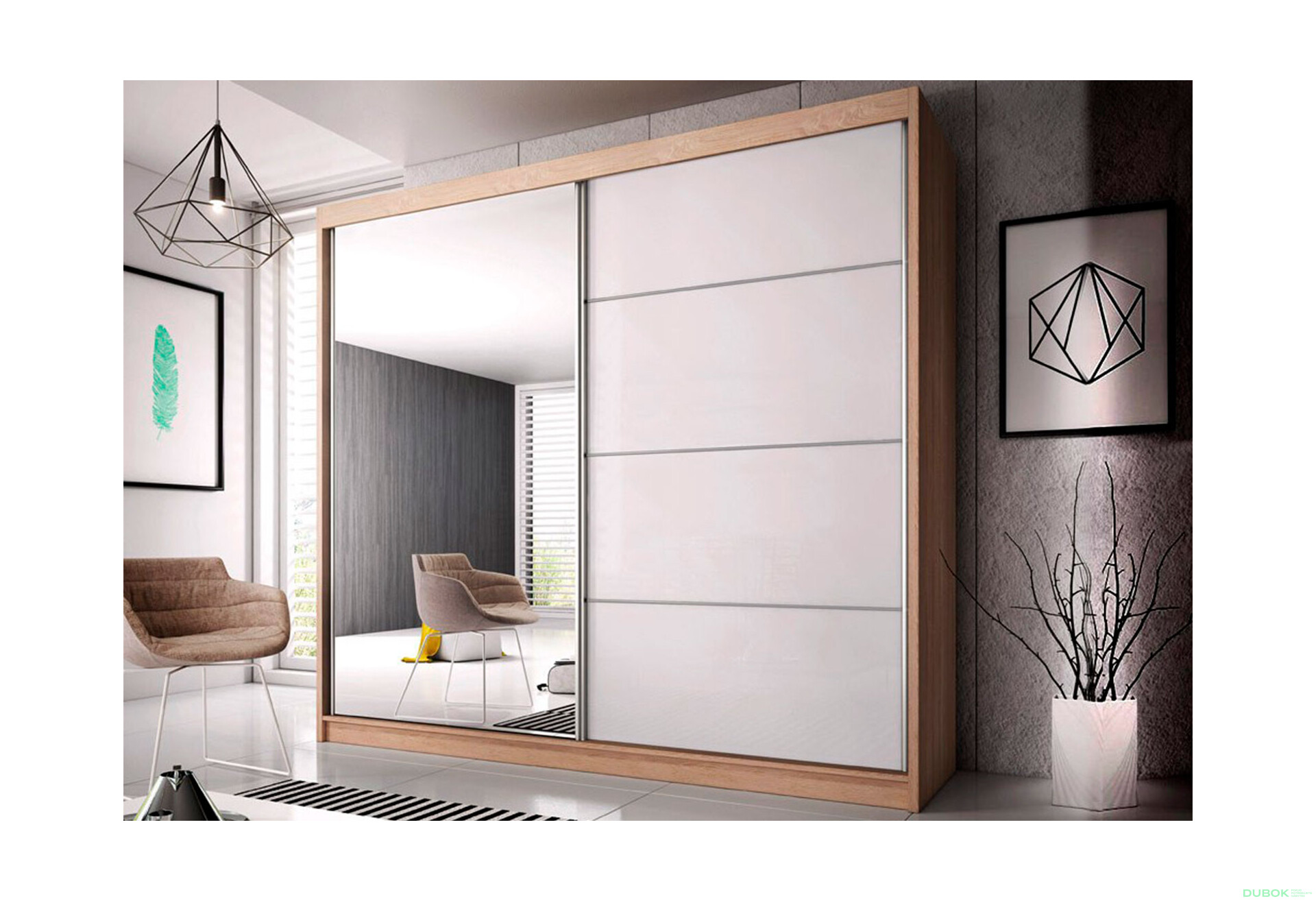 Fotografia 2 - Skriňa Multi 35, 183 dub sonoma + fasáda biely lesk + zrkadlo