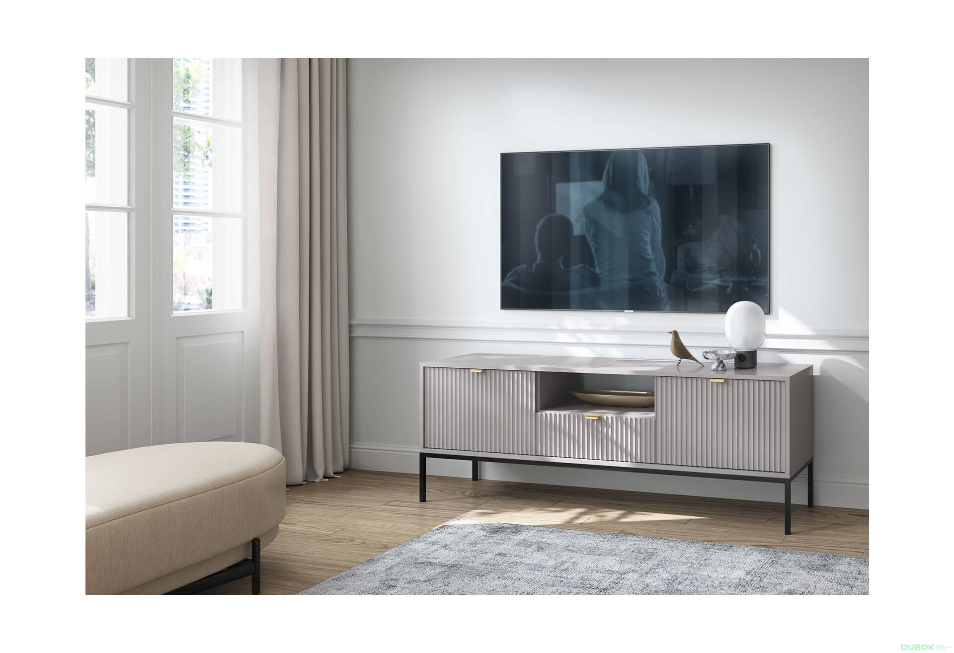 TV stolík RTV154 šedá Nova Čierne nohy / zlatý úchytky - Fotografia 4 Fotografia 4 - TV stolík RTV154 šedá Nova Čierne nohy / zlatý úchytky