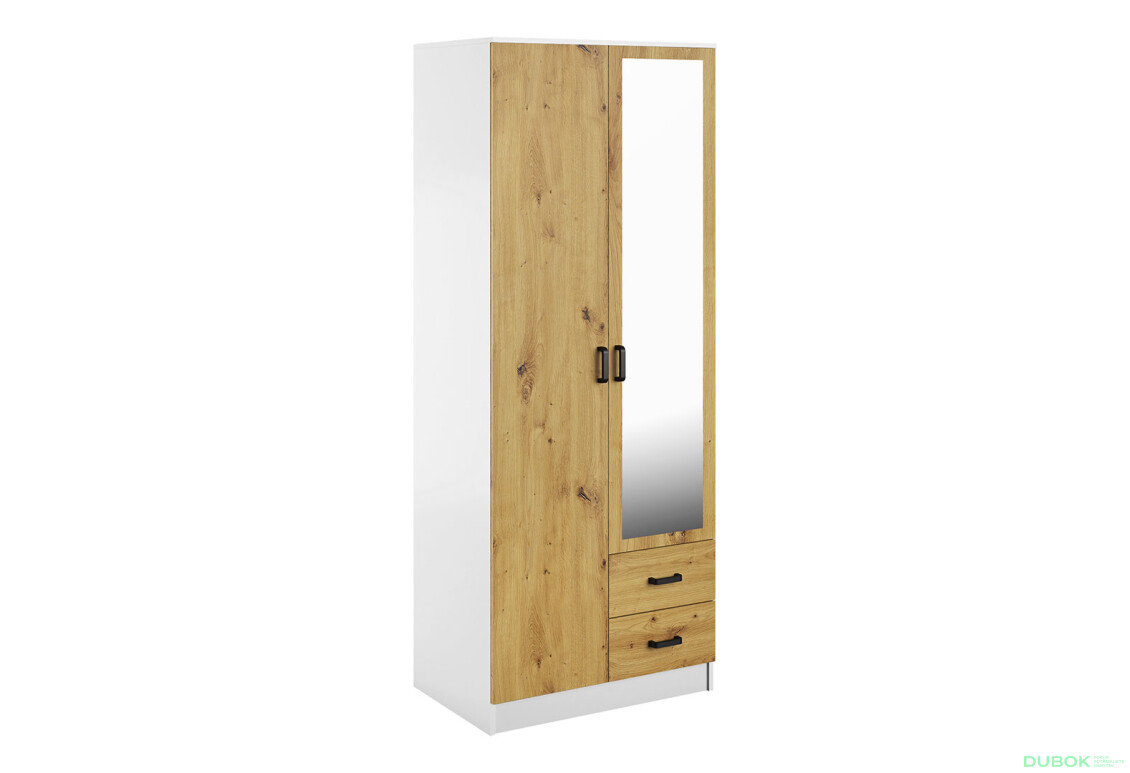 Skriňa Kami so zrkadlom 2D2S biela / dub artisan