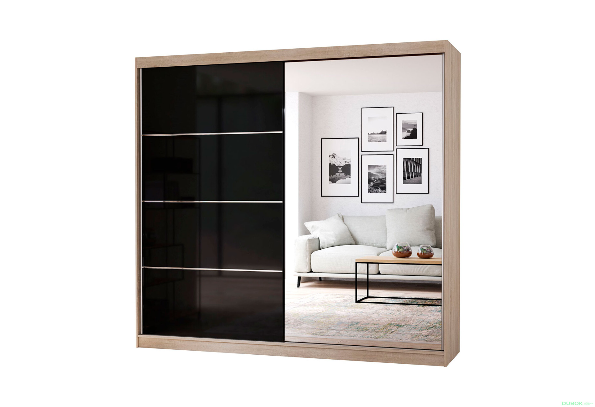 Fotografia 1 - Skriňa Multi 31, 233 dub sonoma + fasáda čierny lesk + zrkadlo