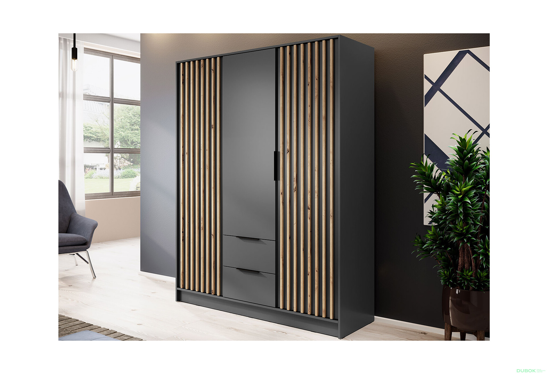 Skriňa 3D bez zrkadla grafit Nelly - Fotografia 3 Fotografia 3 - Skriňa 3D bez zrkadla grafit Nelly