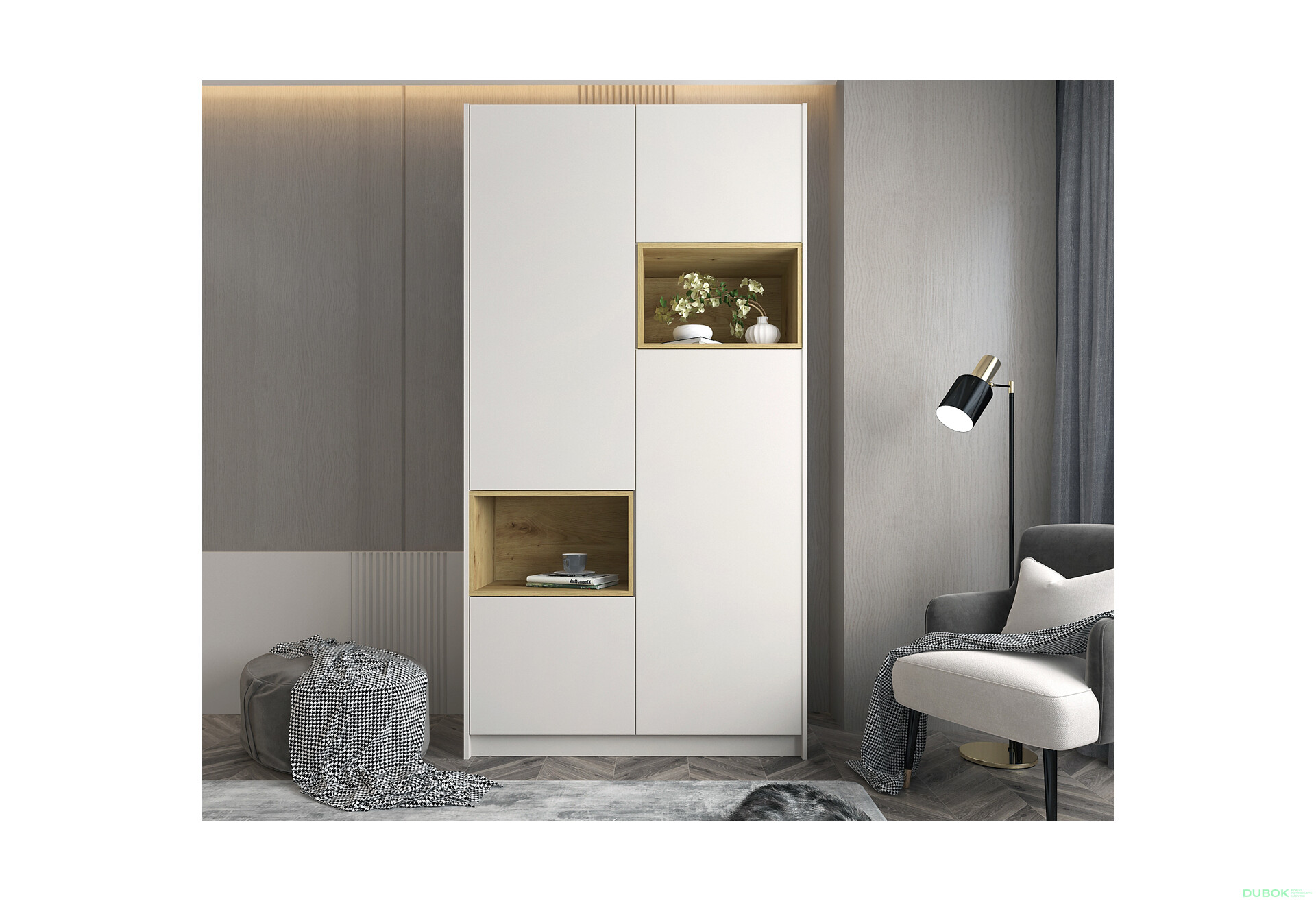 Fotografia 12 - Skriňa Dale 2D s výklenkom 115.2х52х220 cm kašmír / dub artisan