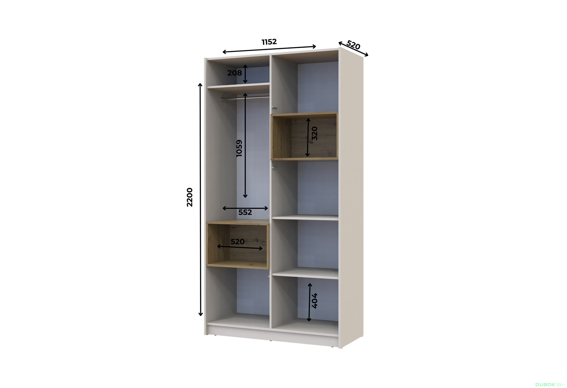 Fotografia 6 - Skriňa Dale 2D s výklenkom 115.2х52х220 cm kašmír / dub artisan