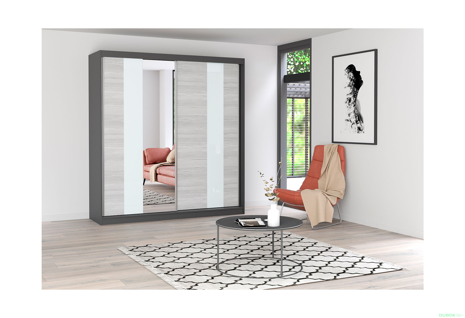 Fotografia 3 - Skriňa Multi 32, 203 grafit + fasáda kathult + lacobel + zrkadlo