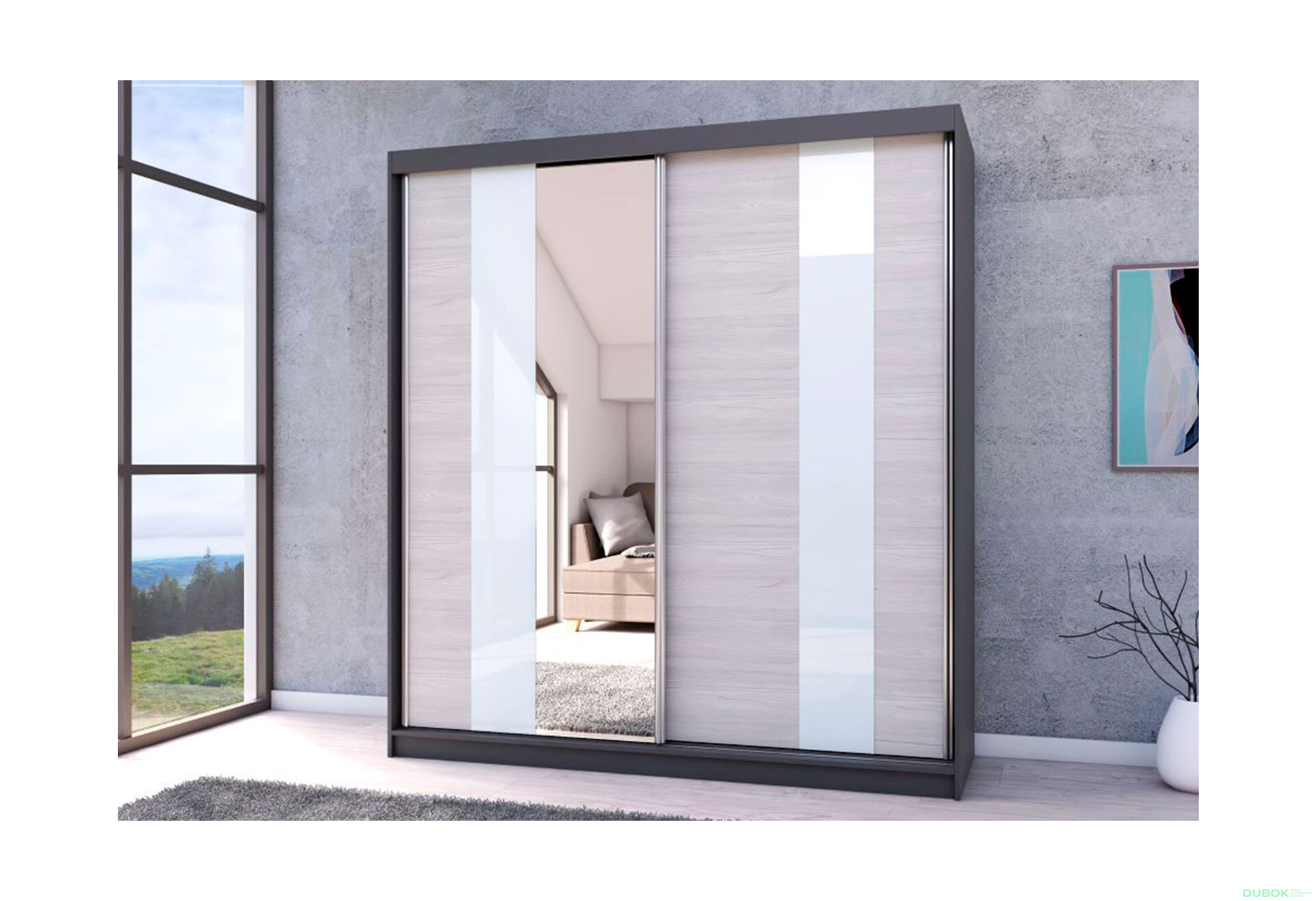 Fotografia 2 - Skriňa Multi 32, 203 grafit + fasáda kathult + lacobel + zrkadlo