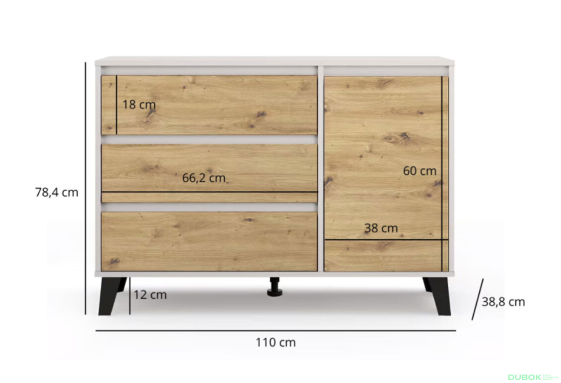 Fotografia 8 - Komoda Borg 1d3s kašmír / dub artisan