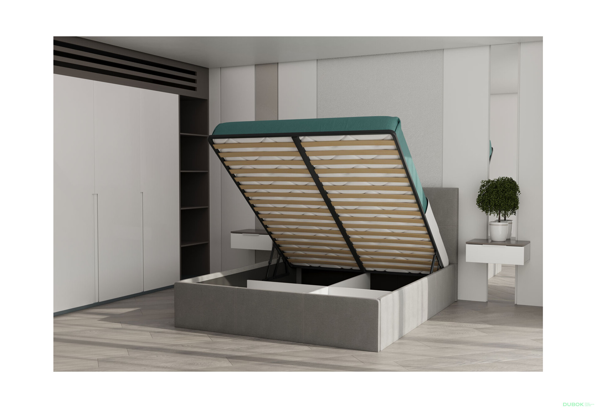 Posteľ s roštom, úložným priestorom Lily 160x200 cm Šedá - Fotografia 5 Fotografia 5 - Posteľ s roštom, úložným priestorom Lily 160x200 cm Šedá