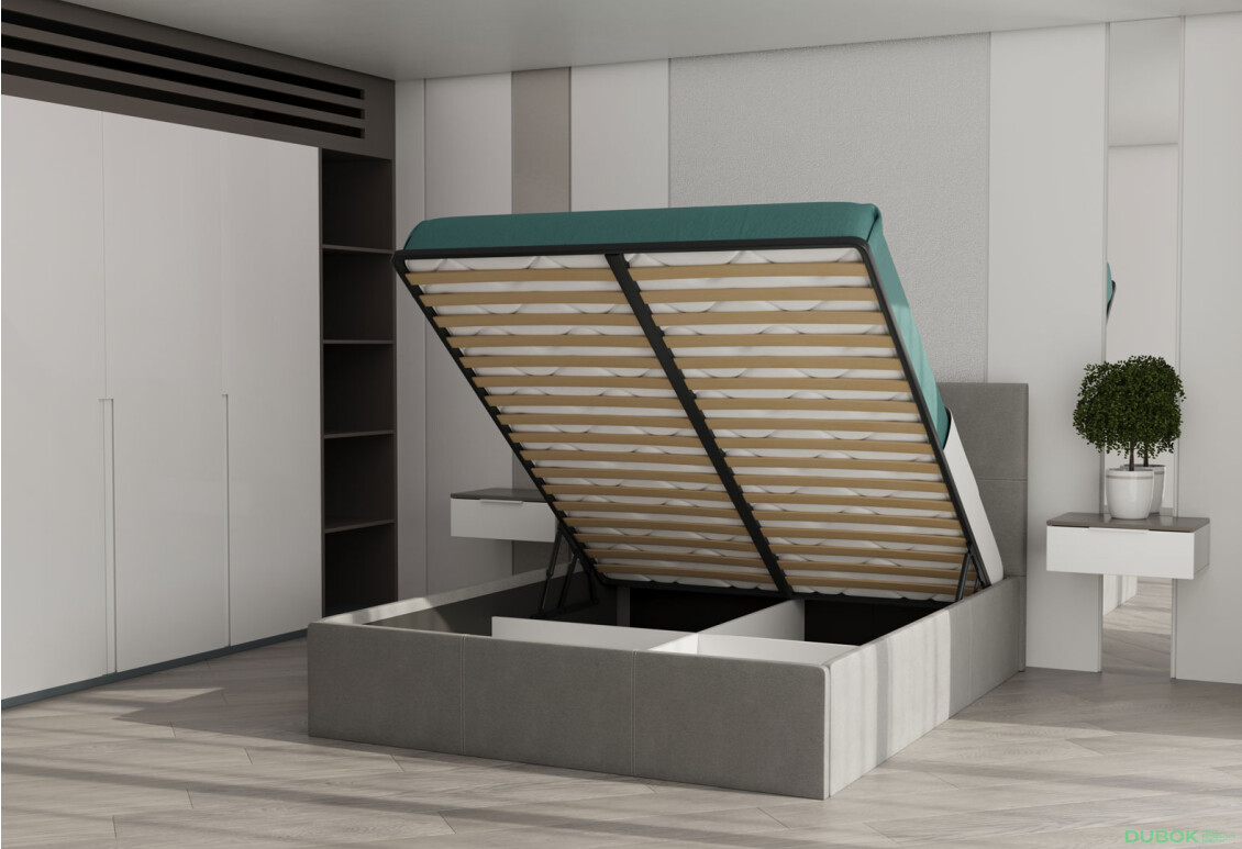 Posteľ s roštom, úložným priestorom Lily 160x200 cm Šedá - Fotografia 5 Fotografia 5 - Posteľ s roštom, úložným priestorom Lily 160x200 cm Šedá