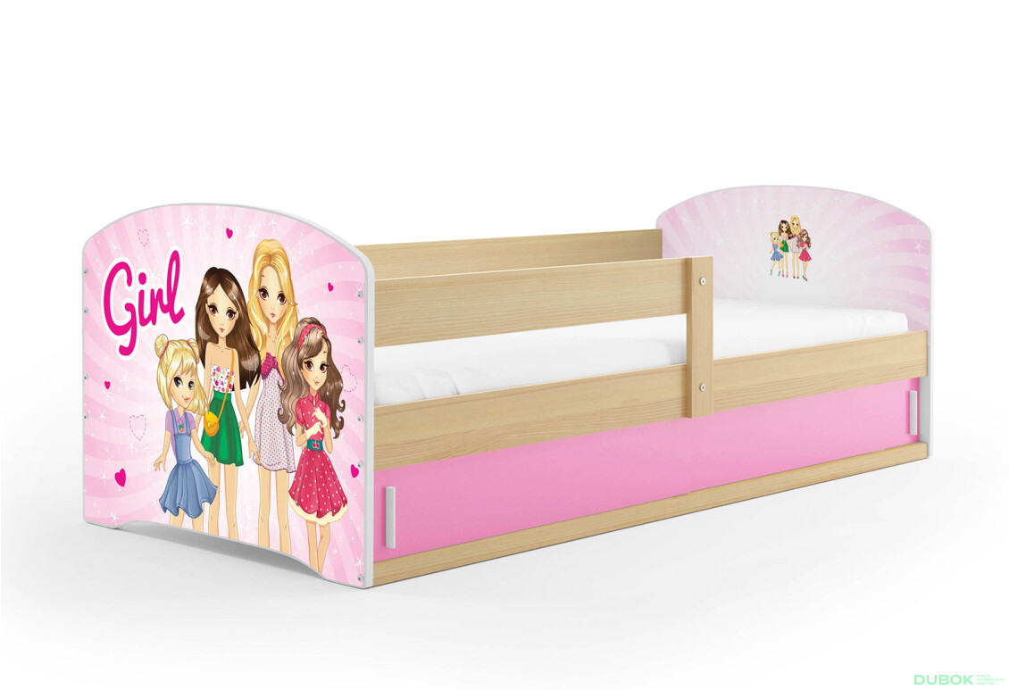 Posteľ Luki 1 borovica Girls 80x160 cm s roštom, matracom - Fotografia 1 Fotografia 1 - Posteľ Luki 1 borovica Girls 80x160 cm s roštom, matracom