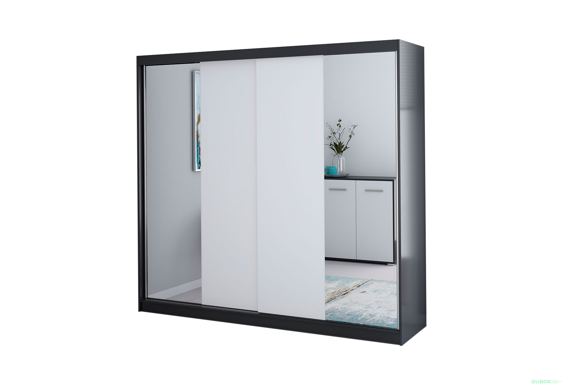 Fotografia 1 - Skriňa Multi 38, 233 čierna + fasáda biely + zrkadlo