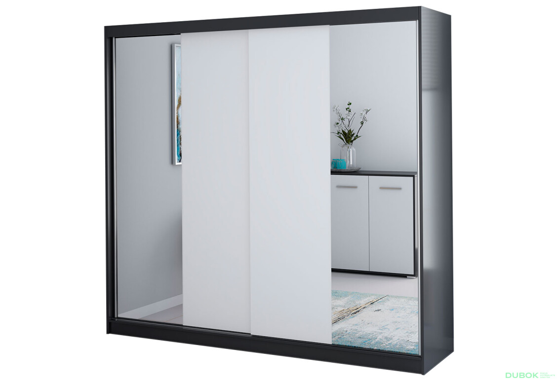 Skriňa Multi 38, 233 čierna + fasáda biely + zrkadlo