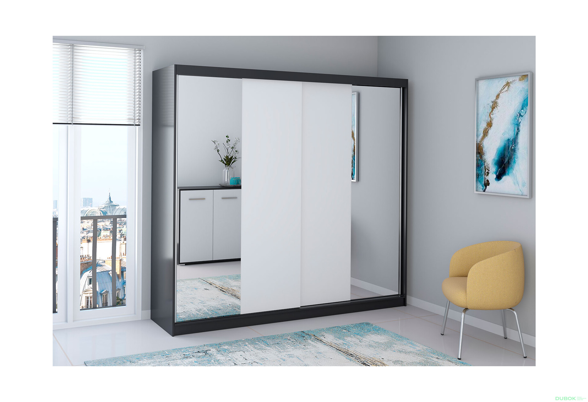 Fotografia 2 - Skriňa Multi 38, 233 čierna + fasáda biely + zrkadlo