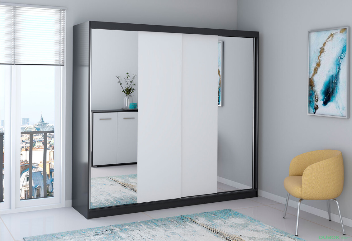 Fotografia 2 - Skriňa Multi 38, 233 čierna + fasáda biely + zrkadlo