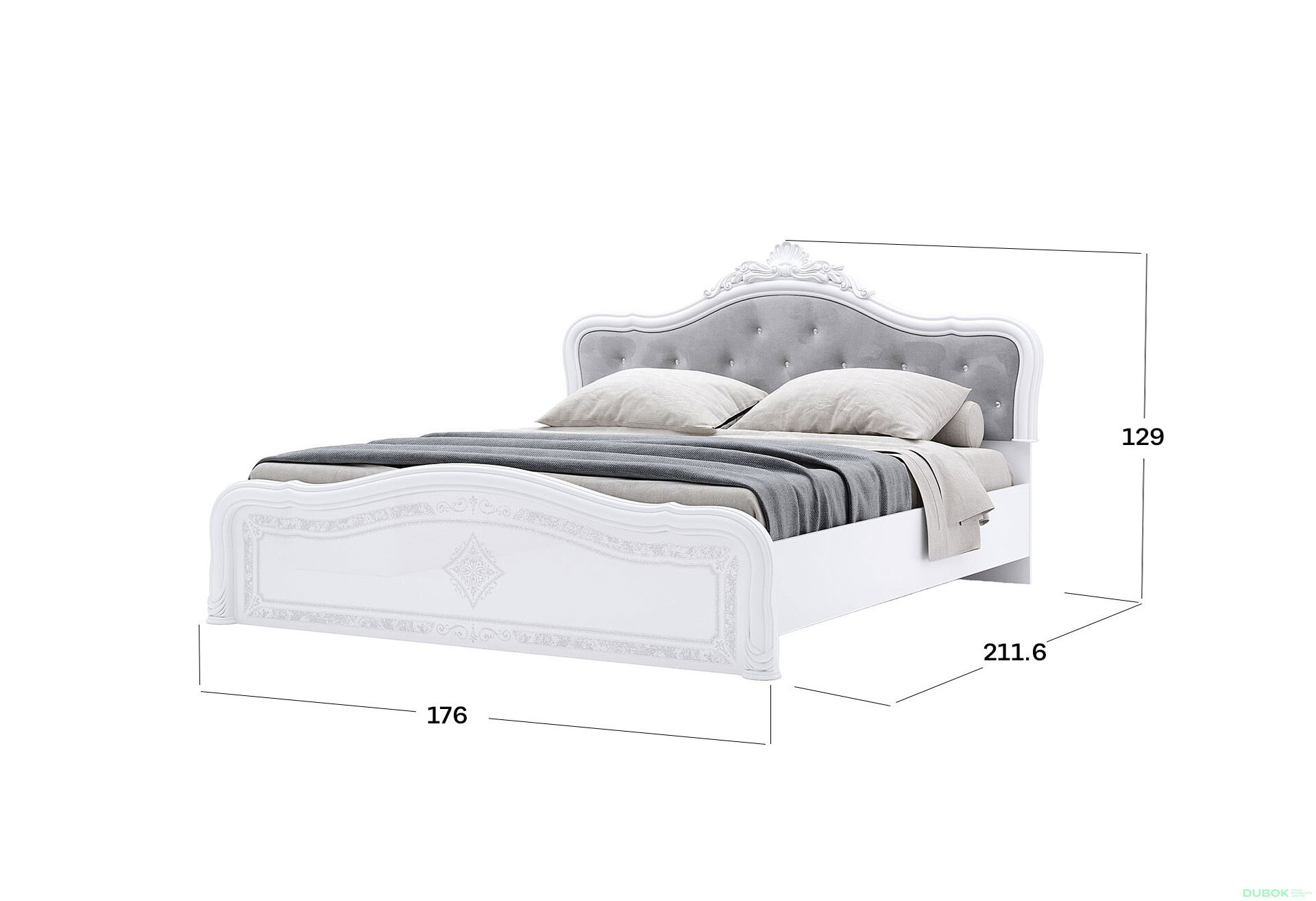 Posteľ 160 Lux bez rámu + koruna, biela Luiza - Fotografia 3 Fotografia 3 - Posteľ 160 Lux bez rámu + koruna, biela Luiza