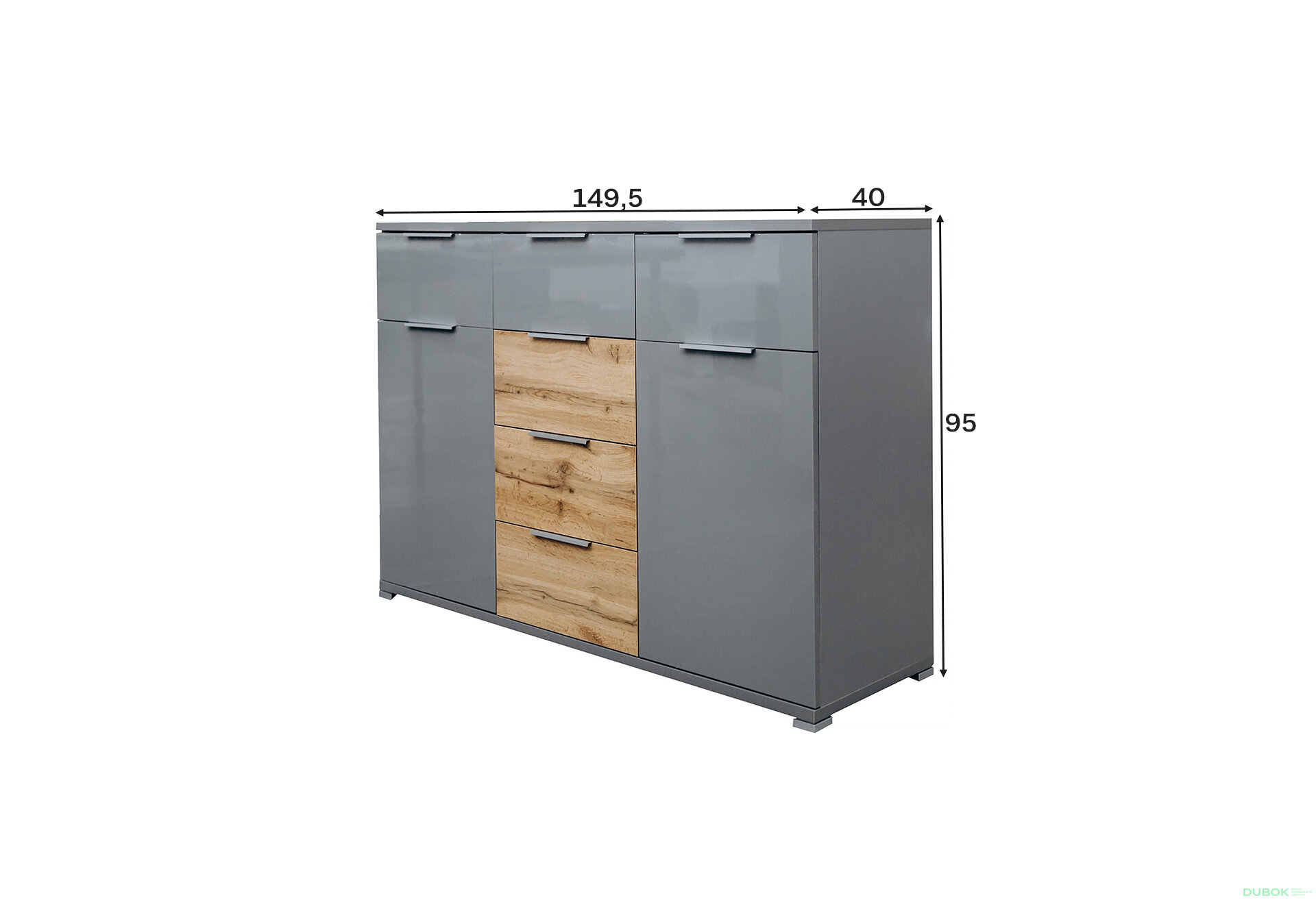 Fotografia 3 - Komoda 2dv 6š sivá bridlica / dub wotan Linz