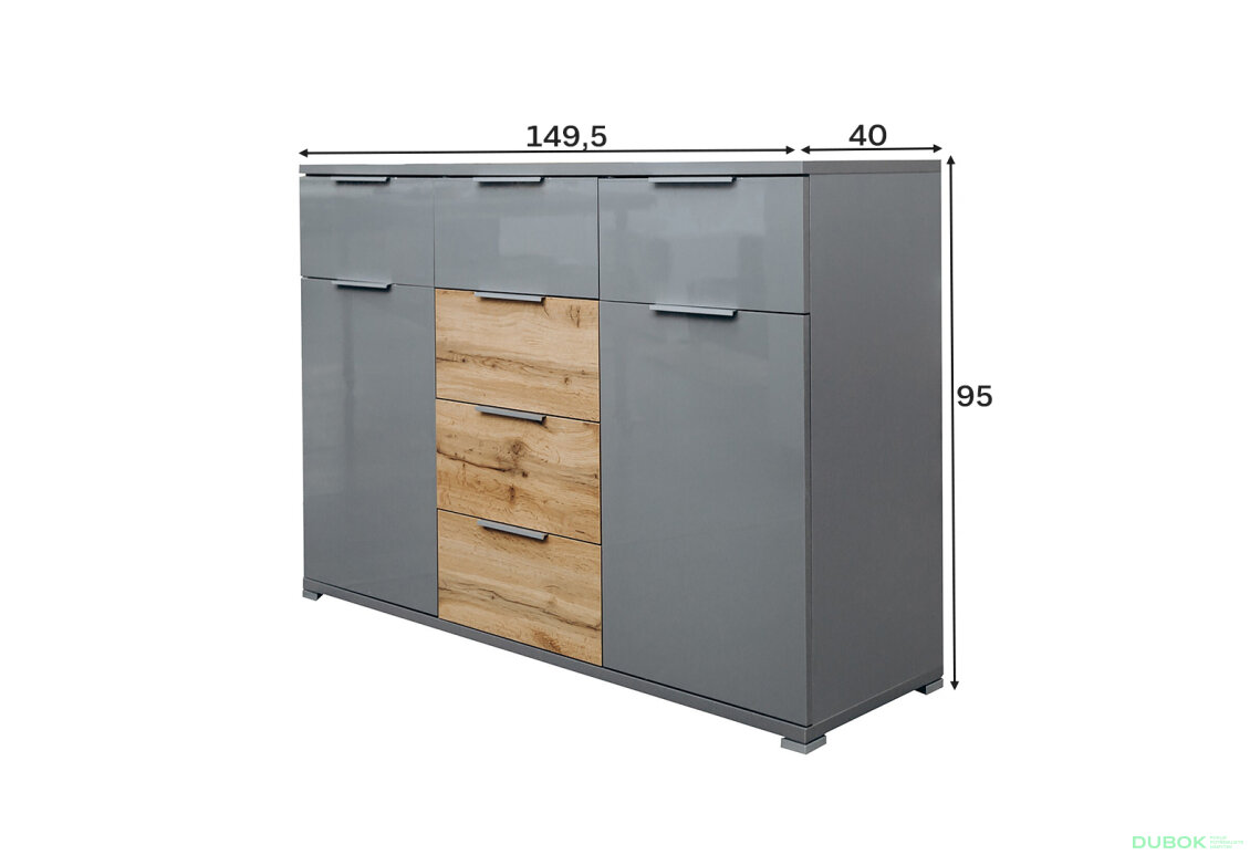 Fotografia 3 - Komoda 2dv 6š sivá bridlica / dub wotan Linz