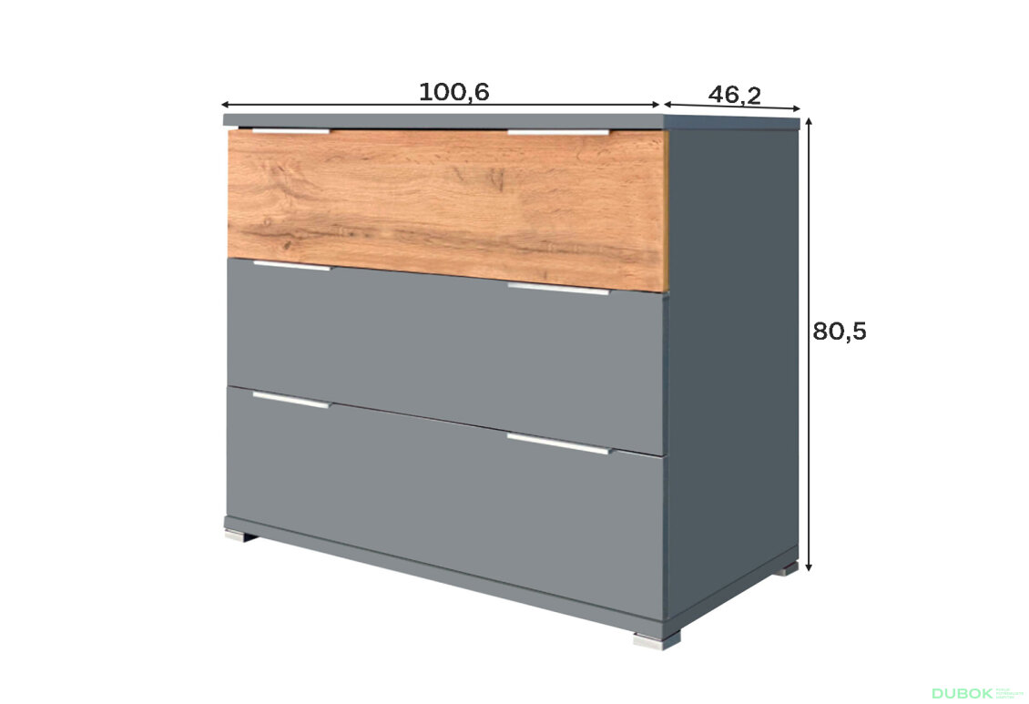 Fotografia 3 - Komoda 3š sivá bridlica / dub wotan Linz
