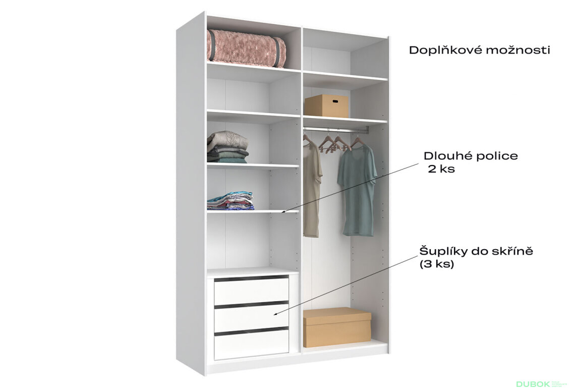 Fotografia 3 - Skriňa s posuvnými dverami Lili 1,5x2,4m (Dvere Lesklý Kašmír/Zrkadlo), séria N Lily