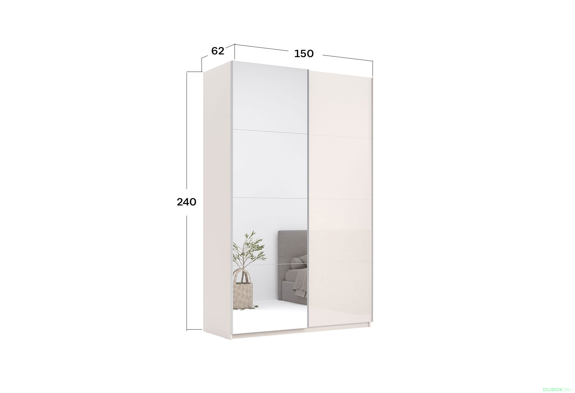 Fotografia 9 - Skriňa s posuvnými dverami Lili 1,5x2,4m (Dvere Lesklý Kašmír/Zrkadlo), séria N Lily