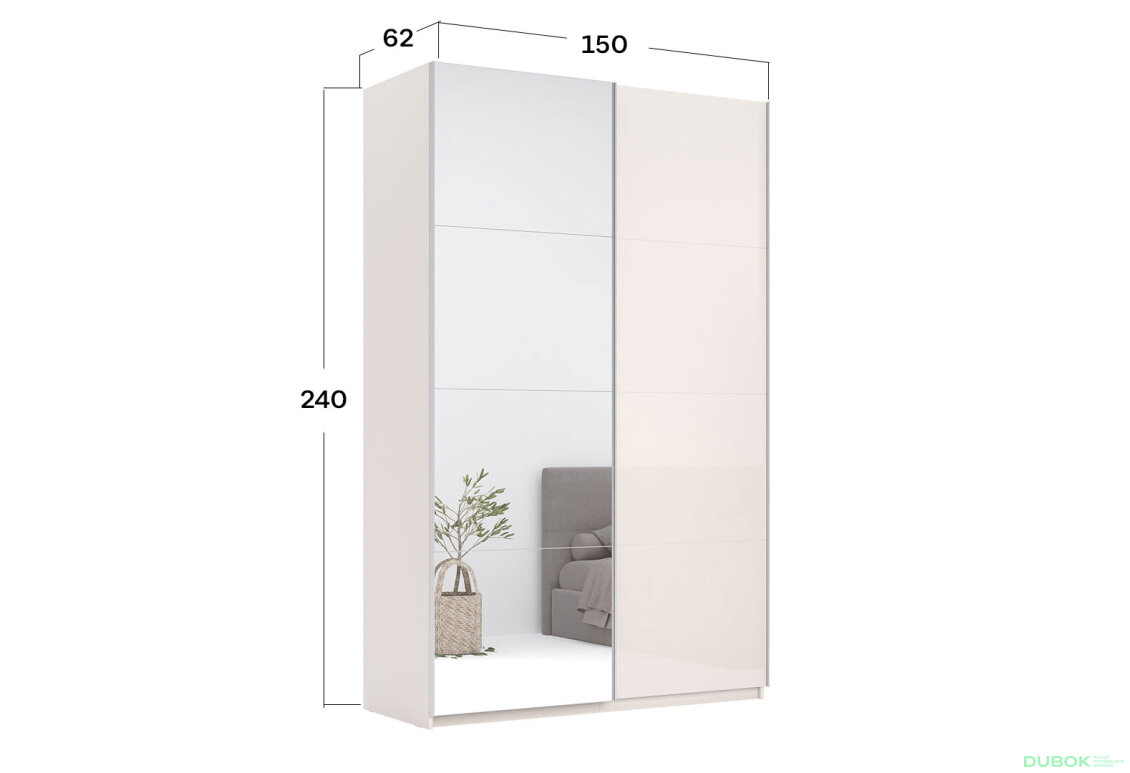 Fotografia 9 - Skriňa s posuvnými dverami Lili 1,5x2,4m (Dvere Lesklý Kašmír/Zrkadlo), séria N Lily