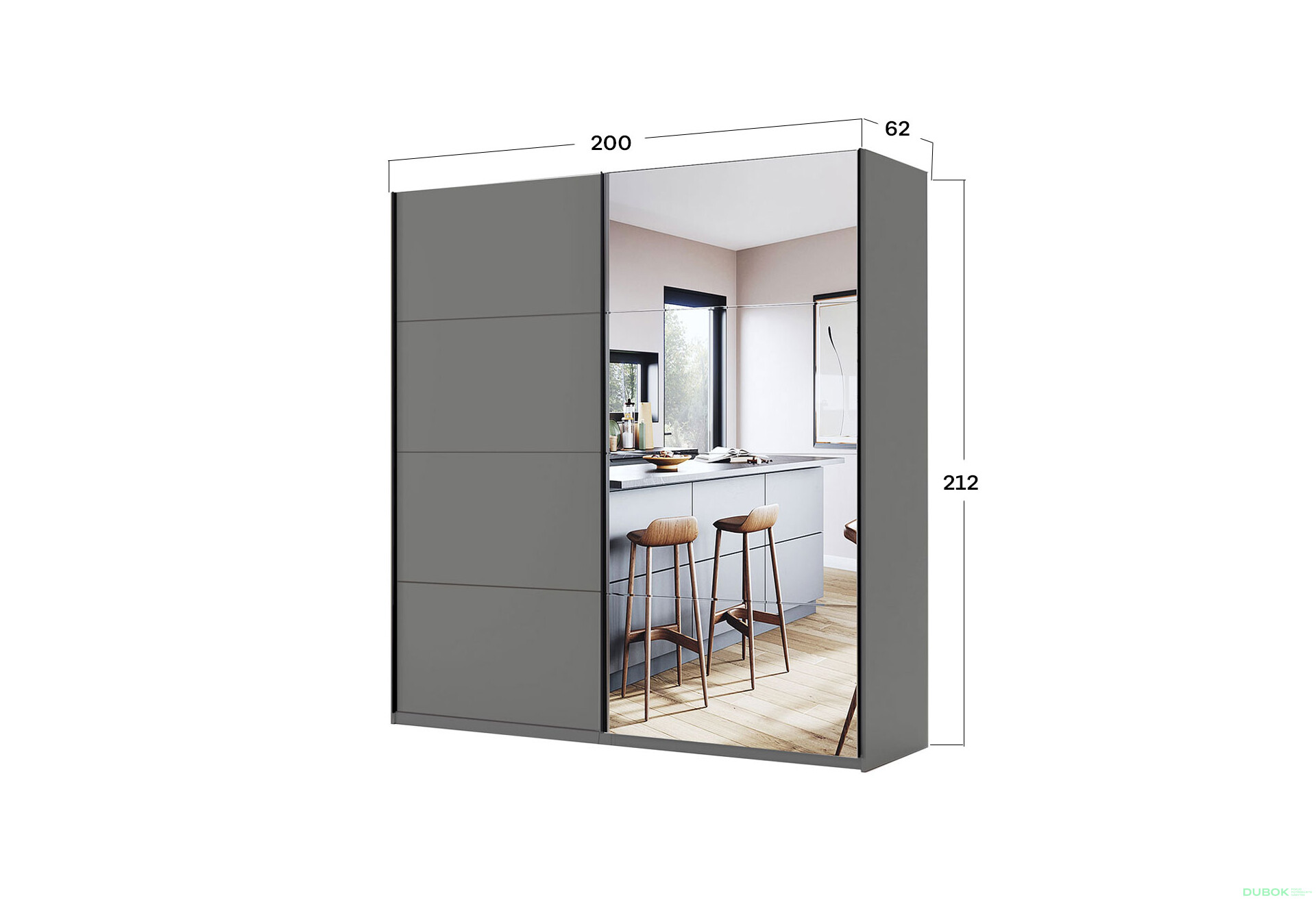 Skriňa s posuvnými dverami 2,0x2,1m (Dvere Grafit/Zrkadlo) séria N Doni - Fotografia 7 Fotografia 7 - Skriňa s posuvnými dverami 2,0x2,1m (Dvere Grafit/Zrkadlo) séria N Doni