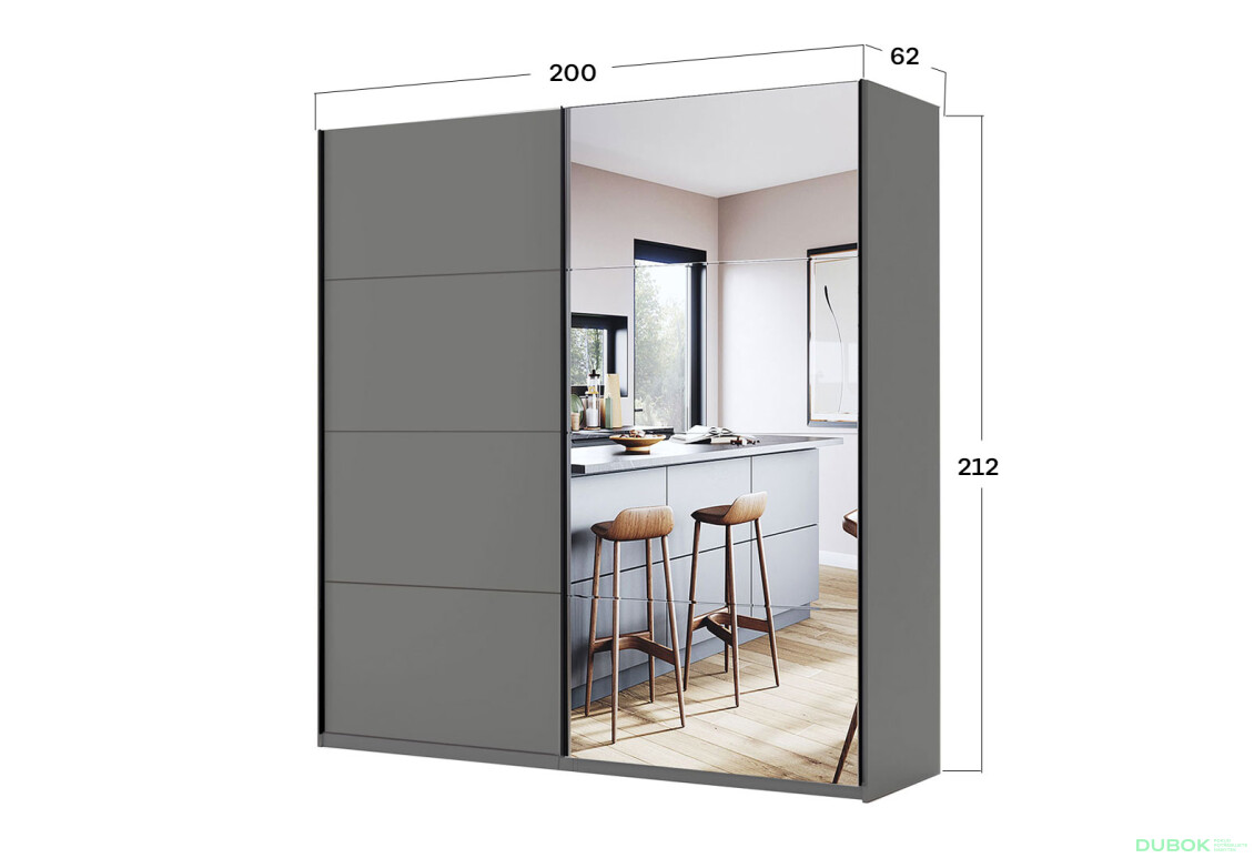 Skriňa s posuvnými dverami 2,0x2,1m (Dvere Grafit/Zrkadlo) séria N Doni - Fotografia 7 Fotografia 7 - Skriňa s posuvnými dverami 2,0x2,1m (Dvere Grafit/Zrkadlo) séria N Doni