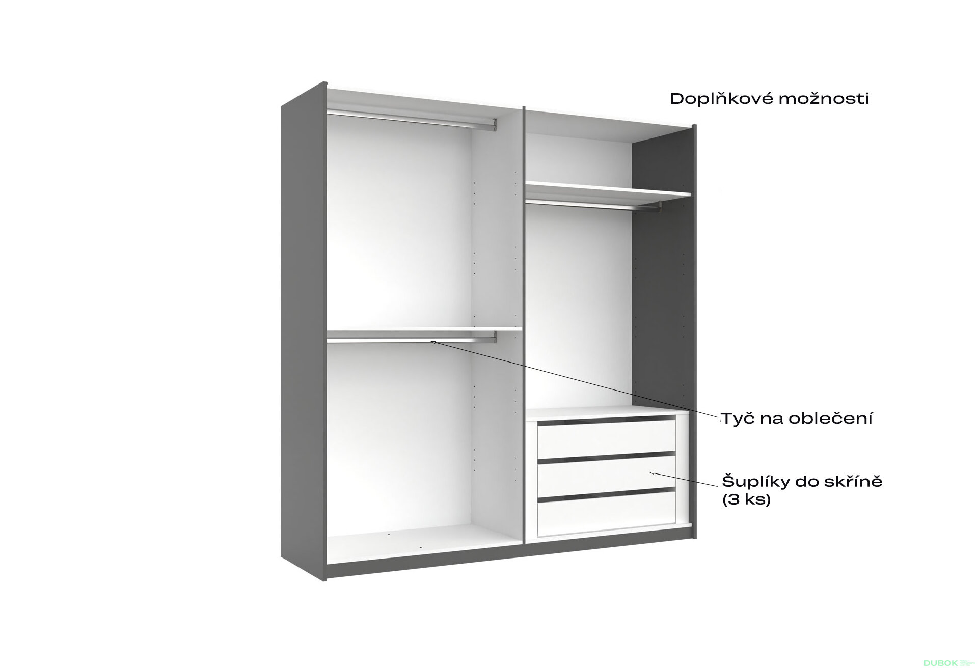 Fotografia 4 - Skriňa s posuvnými dverami 2,0x2,1m (Dvere Grafit/Zrkadlo) séria N Doni
