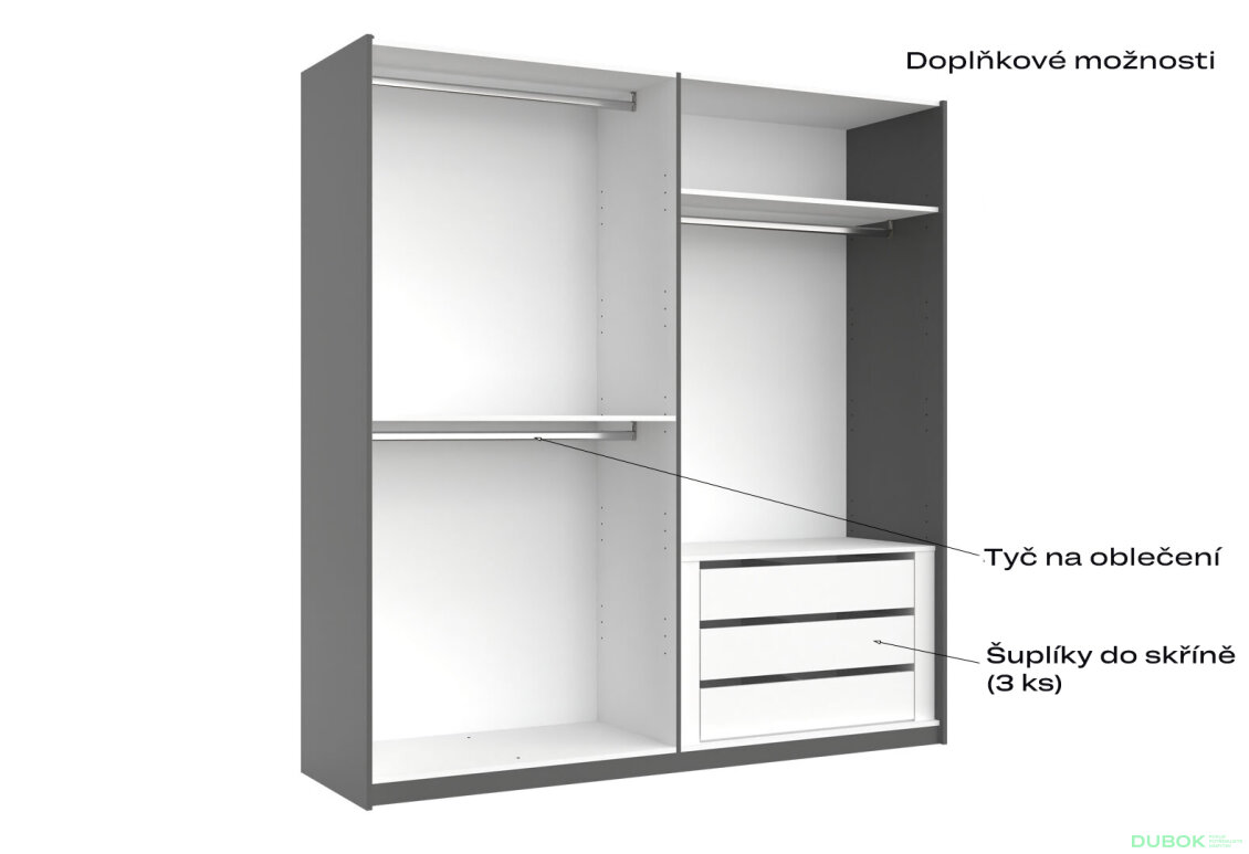 Fotografia 4 - Skriňa s posuvnými dverami 2,0x2,1m (Dvere Grafit/Zrkadlo) séria N Doni