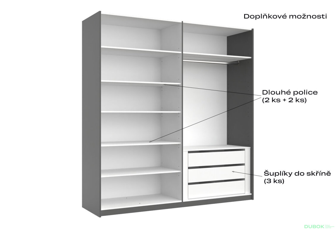 Fotografia 5 - Skriňa s posuvnými dverami 2,0x2,1m (Dvere Grafit/Zrkadlo) séria N Doni