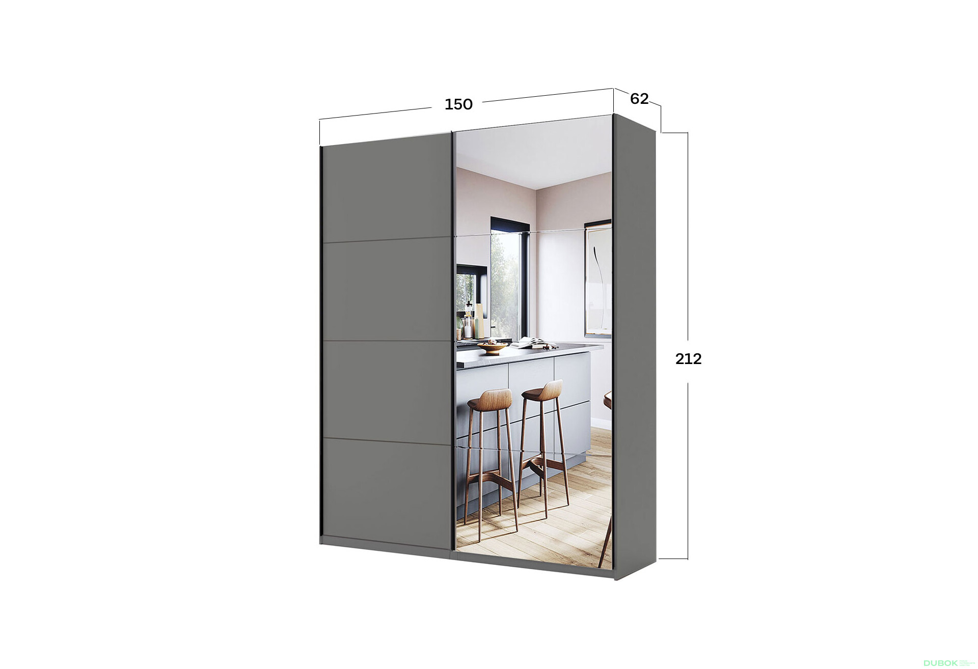 Skriňa s posuvnými dverami 1,5x2,1m (Dvere Grafit/Zrkadlo) séria N Doni - Fotografia 7 Fotografia 7 - Skriňa s posuvnými dverami 1,5x2,1m (Dvere Grafit/Zrkadlo) séria N Doni