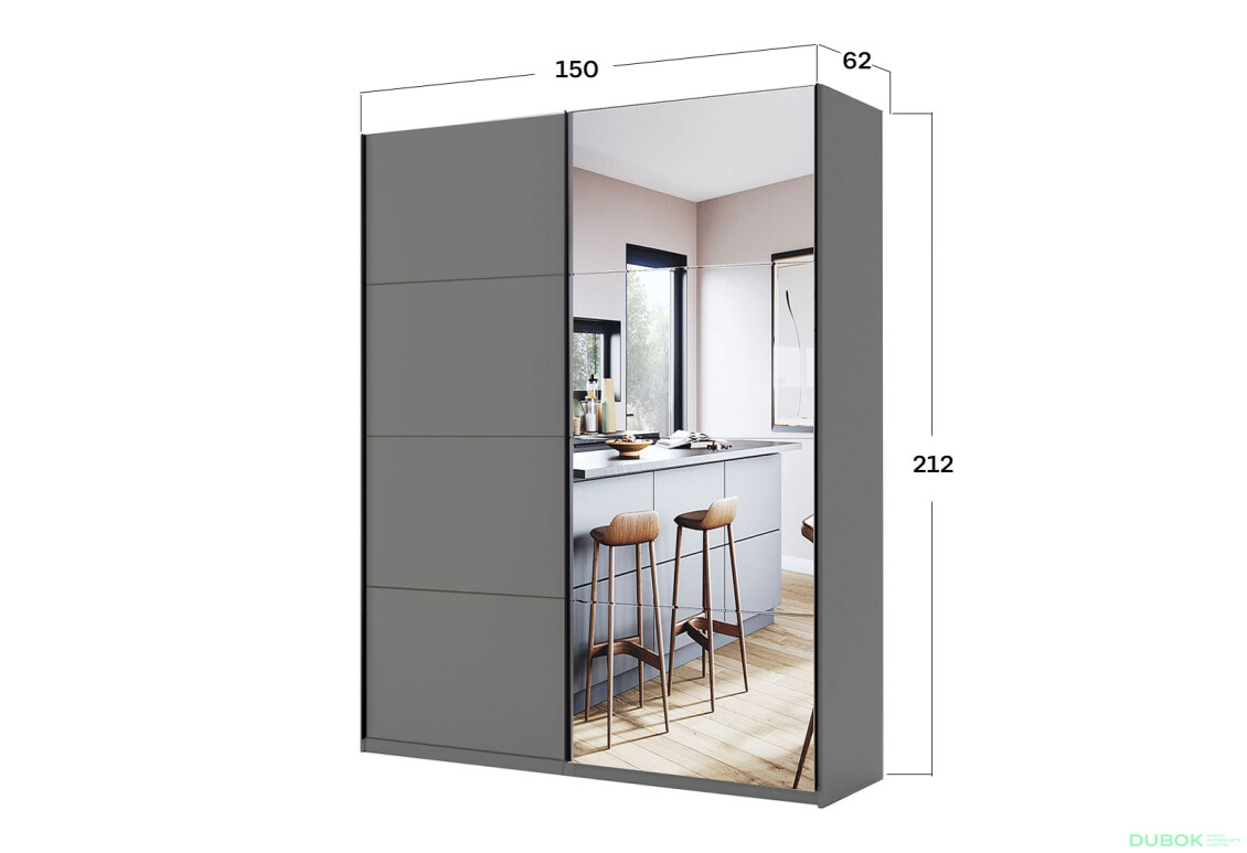 Skriňa s posuvnými dverami 1,5x2,1m (Dvere Grafit/Zrkadlo) séria N Doni - Fotografia 7 Fotografia 7 - Skriňa s posuvnými dverami 1,5x2,1m (Dvere Grafit/Zrkadlo) séria N Doni