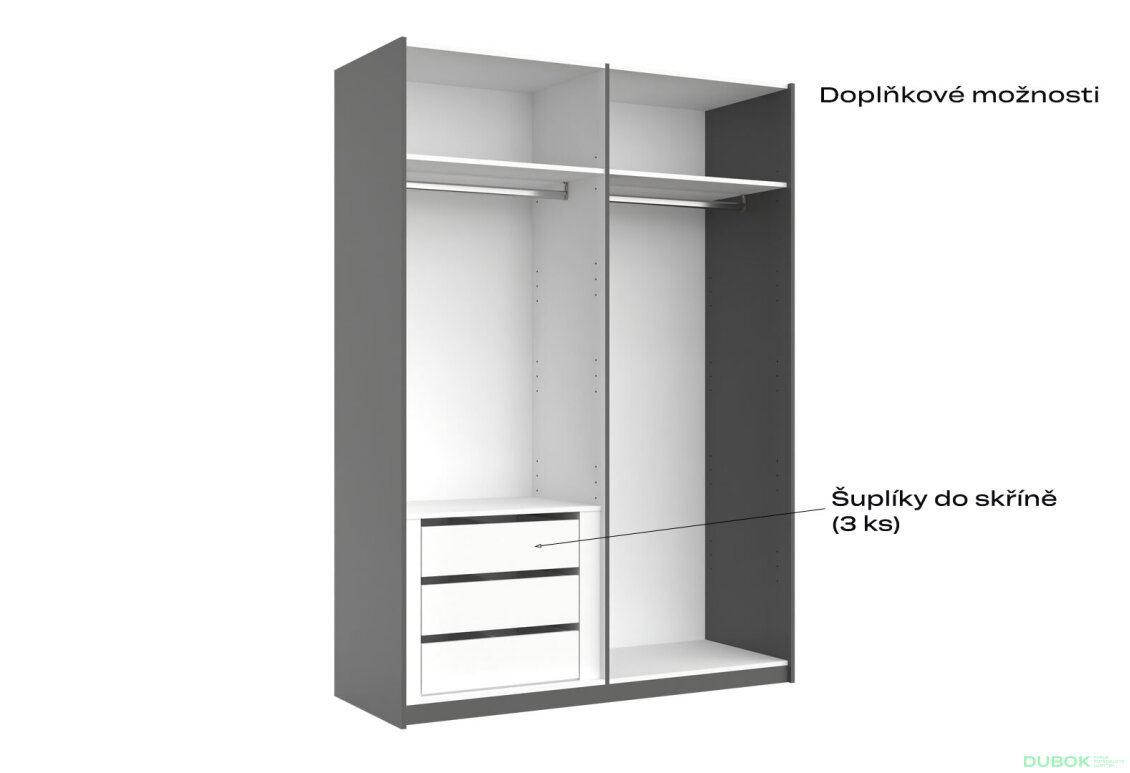 Fotografia 5 - Skriňa s posuvnými dverami 1,5x2,1m (Dvere Grafit/Zrkadlo) séria N Doni