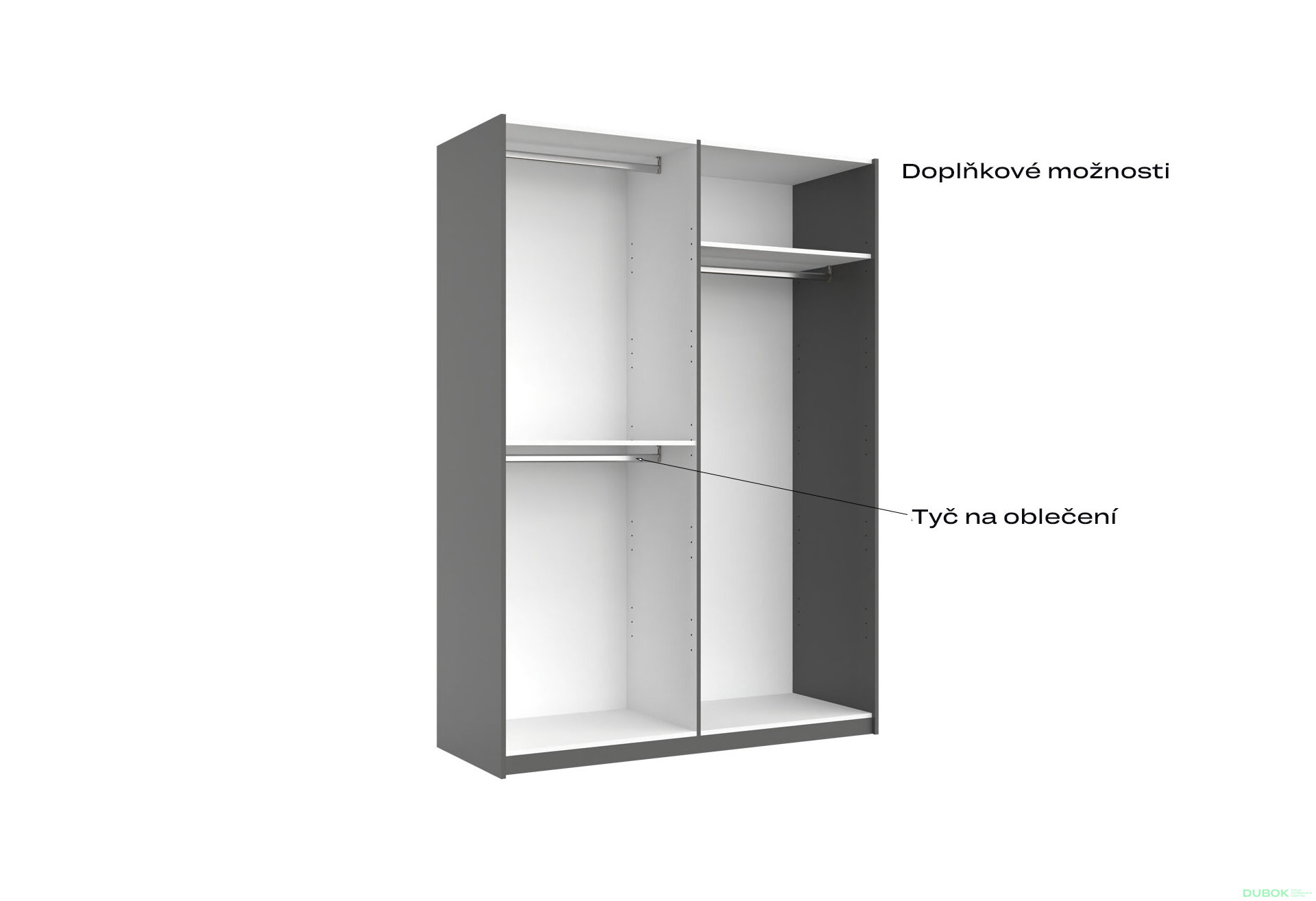 Fotografia 6 - Skriňa s posuvnými dverami 1,5x2,1m (Dvere Grafit/Zrkadlo) séria N Doni